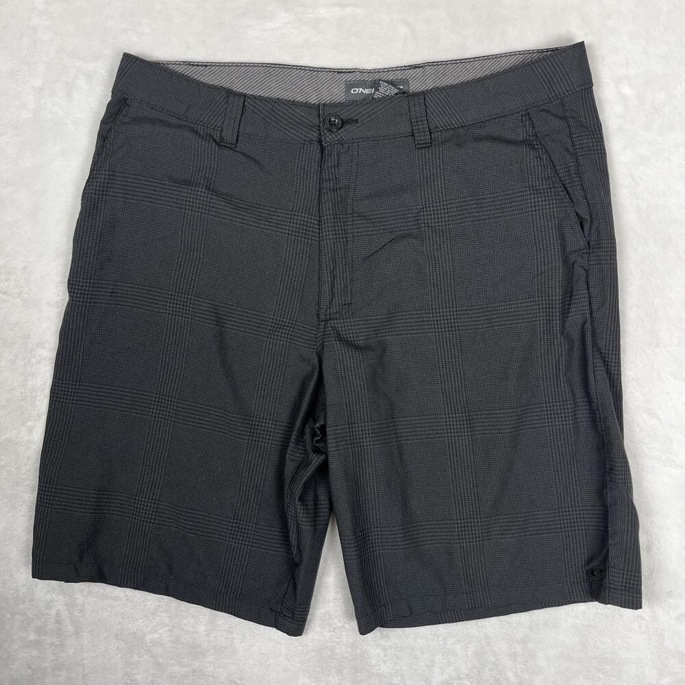 O'Neill Shorts Mens 38 Gray Plaid Chino Flat Front 10 Inseam Casual Pockets Y2K